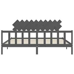 Rám postele s čelem šedý 200 x 200 cm masivní dřevo - obrázek 6