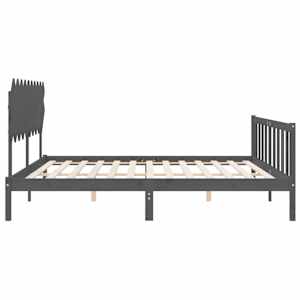 Rám postele s čelem šedý 200 x 200 cm masivní dřevo - obrázek 7