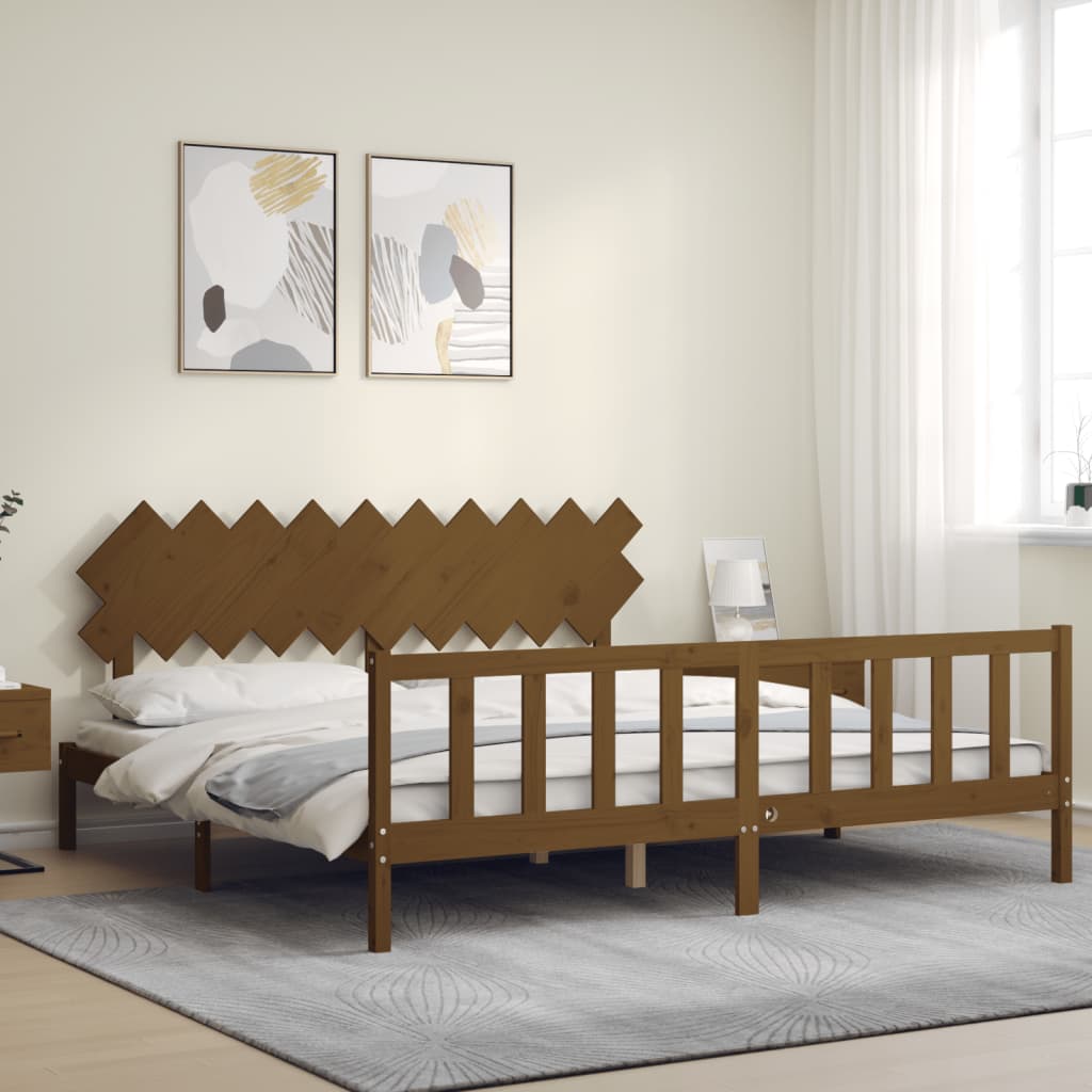 vidaXL Bedframe met hoofdbord massief hout honingbruin 200x200 cm afbeelding