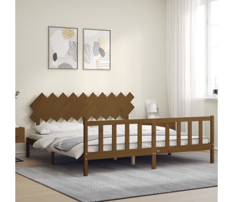 vidaXL Lovos rėmas su galvūgaliu, rudas, 200x200cm, medienos masyvas