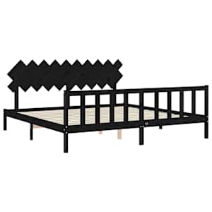 Rám postele s čelem černý 200 x 200 cm masivní dřevo - obrázek 5