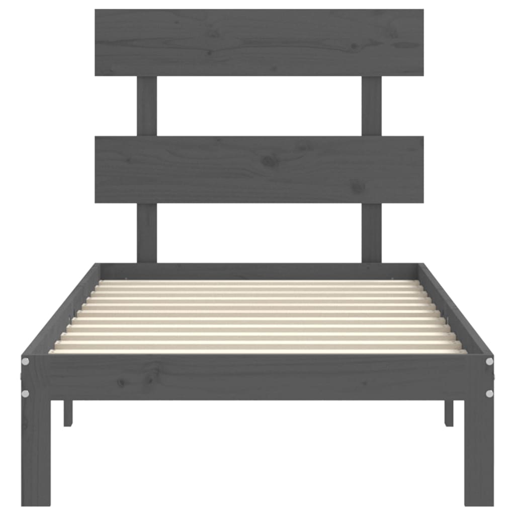 Cadru de pat cu tăblie 2FT6 Small Single, gri, lemn masiv
