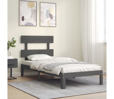 vidaXL Lovos rėmas su galvūgaliu, pilkas, mediena, mažas vienvietis