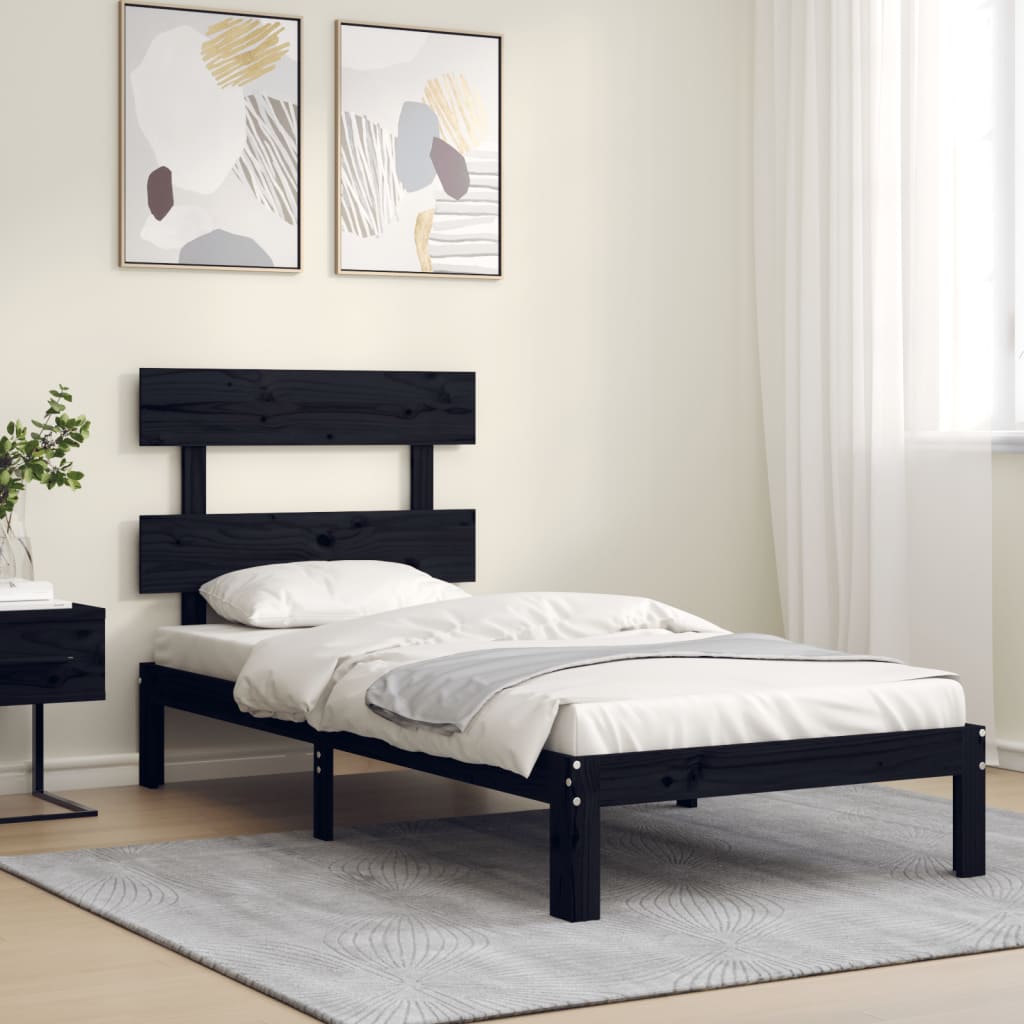 fekete tömör fa ágykeret fejtámlával Small Single