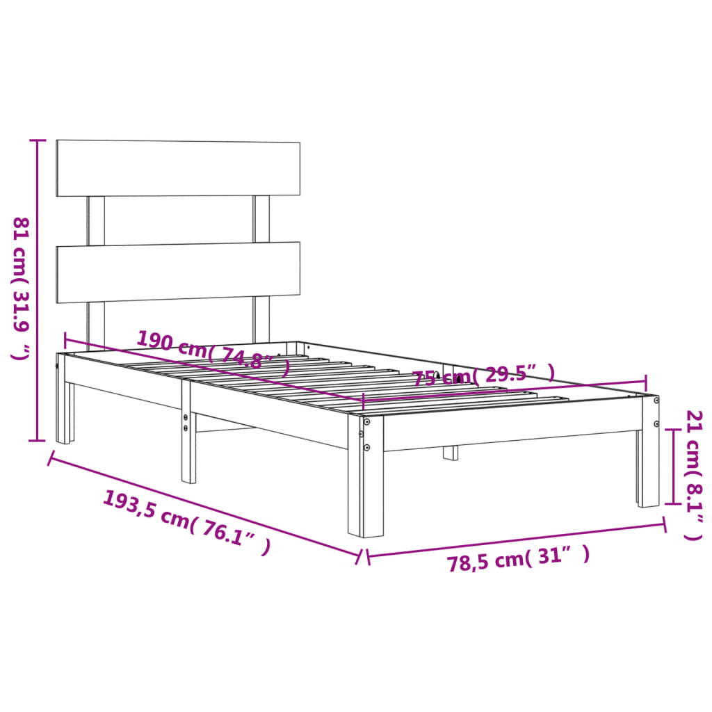 fekete tömör fa ágykeret fejtámlával Small Single