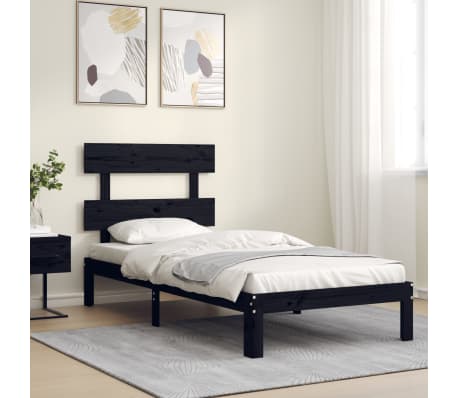 vidaXL Lovos rėmas su galvūgaliu, juodas, mediena, mažas vienvietis