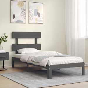 vidaXL Lovos rėmas su galvūgaliu, pilkas, medienos masyvas, vienvietis