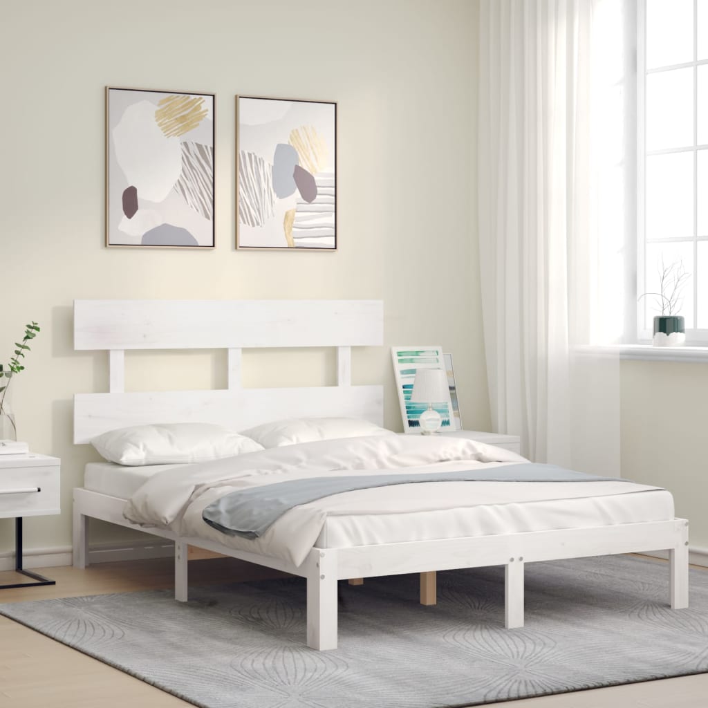 vidaXL Bedframe met hoofdbord massief hout wit afbeelding