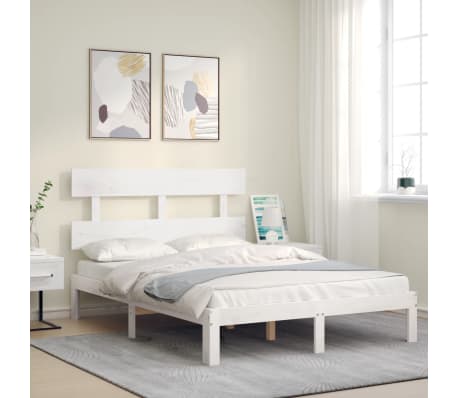 vidaXL Bed Frame without Mattress White Double Solid Wood Pine