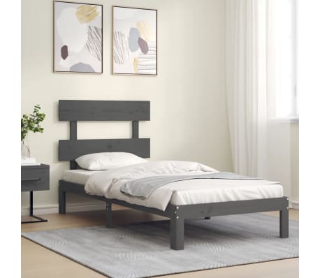 vidaXL Lovos rėmas su galvūgaliu, pilkas, 90x200cm, medienos masyvas