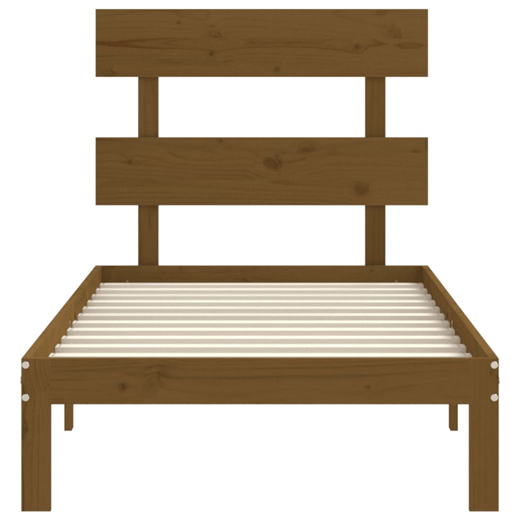 mézbarna tömör fa ágykeret fejtámlával 90 x 200 cm