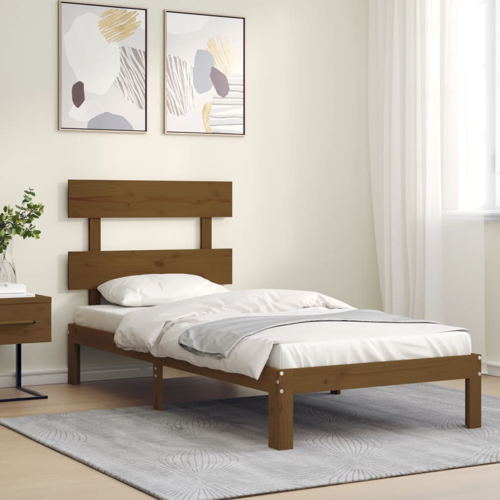 vidaXL Bedframe met hoofdbord massief hout honingbruin 100x200 cm