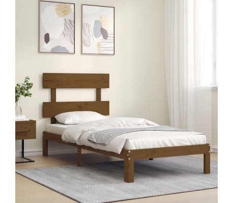 vidaXL Bedframe met hoofdbord massief hout honingbruin 100x200 cm