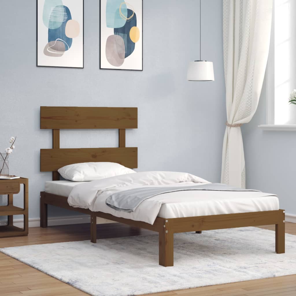 vidaXL Cadru de pat cu tăblie, maro miere, 100x200 cm, lemn masiv