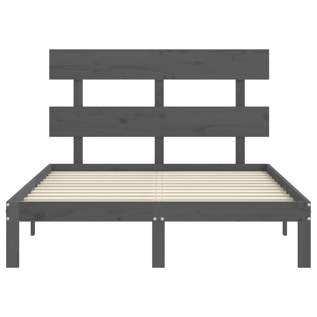 szürke tömör fa ágykeret fejtámlával 120 x 200 cm
