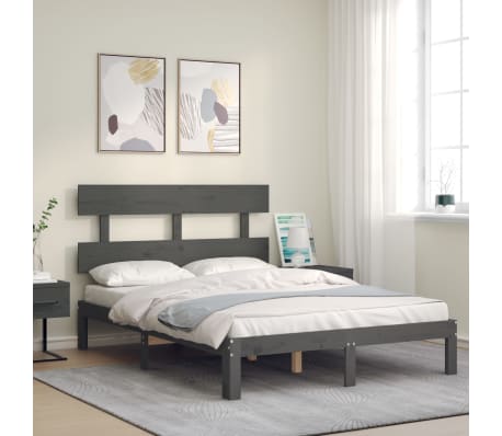 vidaXL Lovos rėmas su galvūgaliu, pilkas, 120x200cm, medienos masyvas