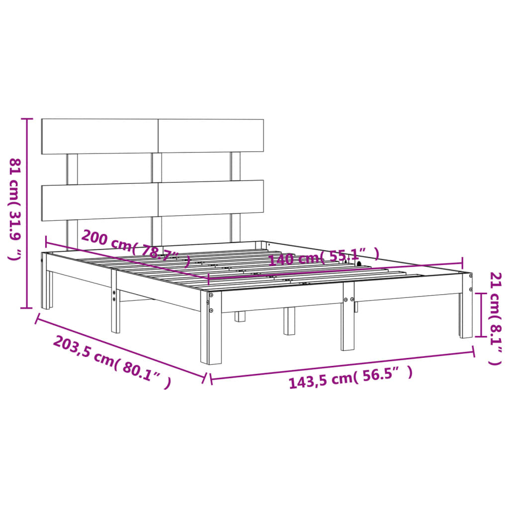 Posteljni okvir z vzglavjem bel 140x200 cm trden les