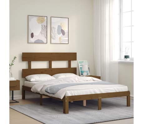 vidaXL Lovos rėmas su galvūgaliu, rudas, 140x200cm, medienos masyvas