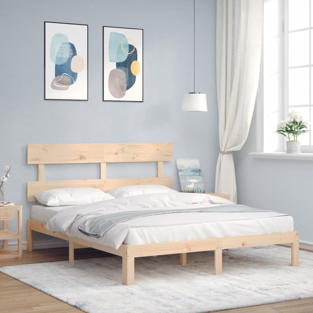 vidaXL Bedframe met hoofdbord massief hout afbeelding
