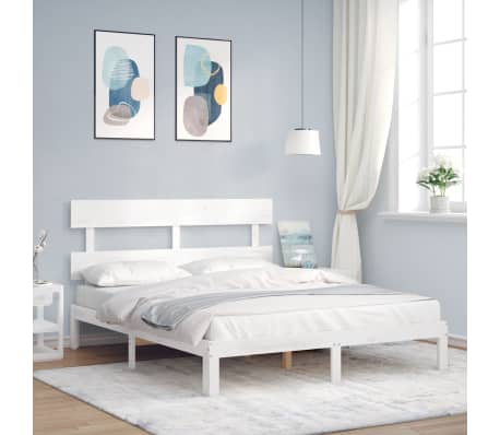 vidaXL Lovos rėmas su galvūgaliu, baltas, medienos masyvas, didelis