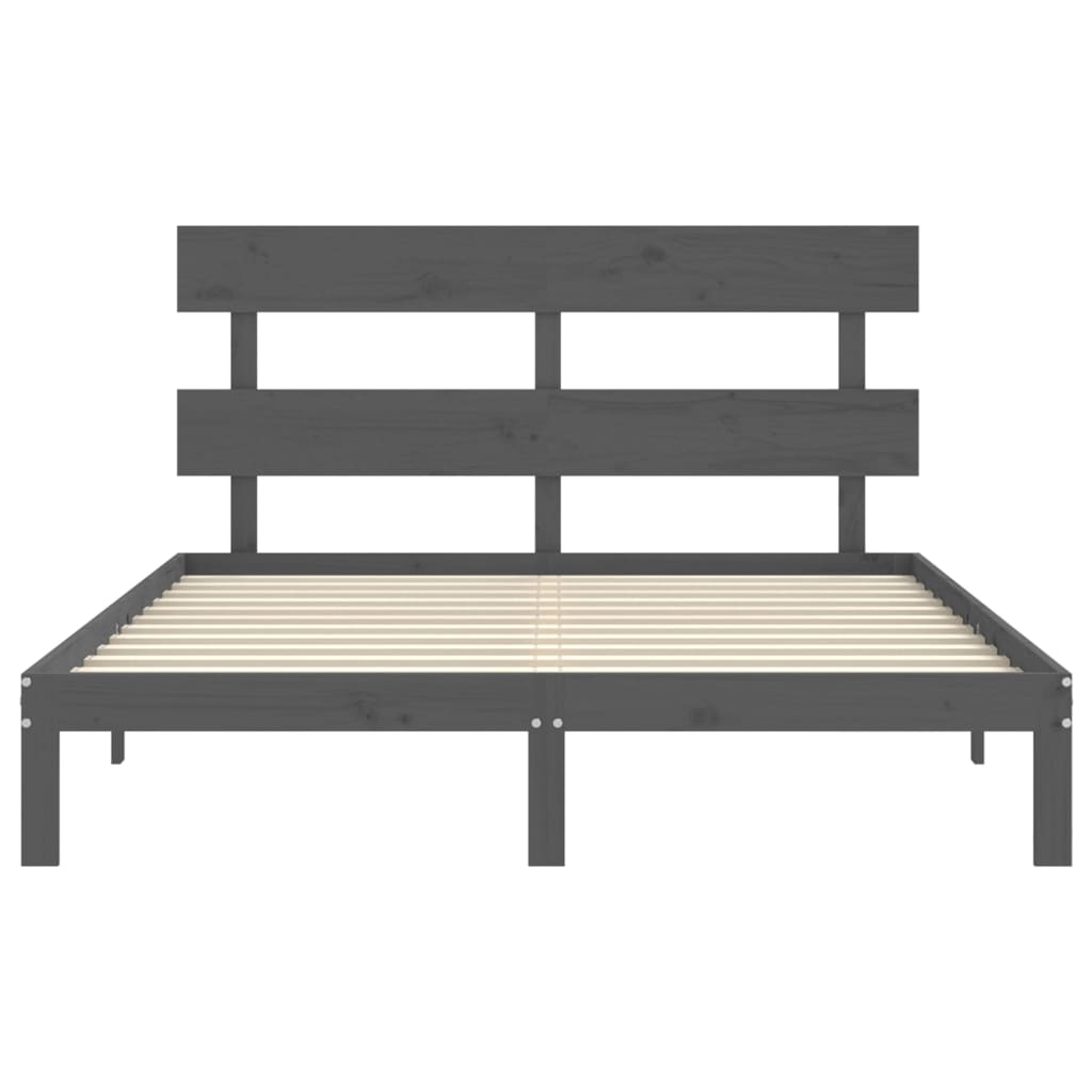 szürke tömör fa ágykeret fejtámlával King Size