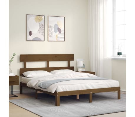 vidaXL Lovos rėmas su galvūgaliu, rudas, medienos masyvas, didelis