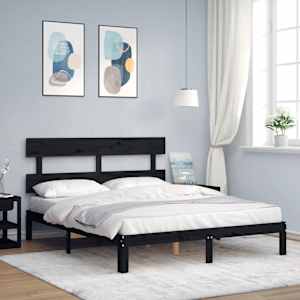 vidaXL Lovos rėmas su galvūgaliu, juodas, medienos masyvas, didelis