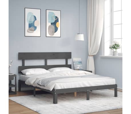 vidaXL Lovos rėmas su galvūgaliu, pilkas, 160x200cm, medienos masyvas
