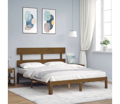 vidaXL Lovos rėmas su galvūgaliu, rudas, 160x200cm, medienos masyvas