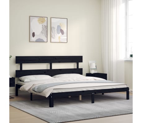 vidaXL Lovos rėmas su galvūgaliu, juodas, mediena, itin didelis