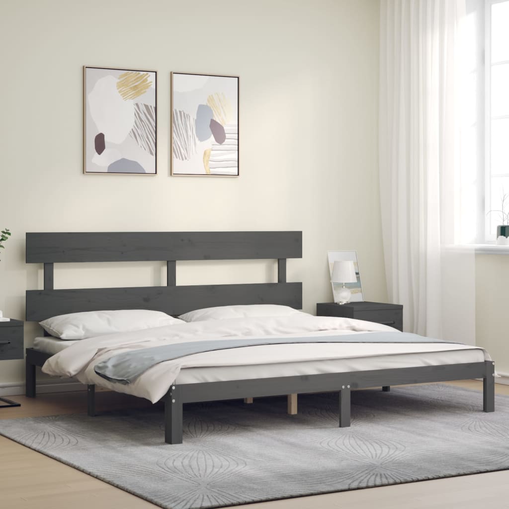 vidaXL Bedframe met hoofdbord massief hout grijs 200x200 cm afbeelding