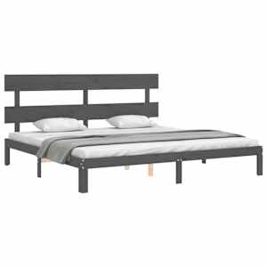 Rám postele s čelem šedý 200 x 200 cm masivní dřevo - obrázek 4