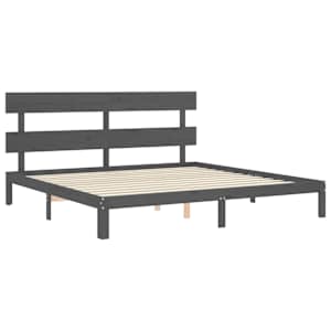 Rám postele s čelem šedý 200 x 200 cm masivní dřevo - obrázek 5