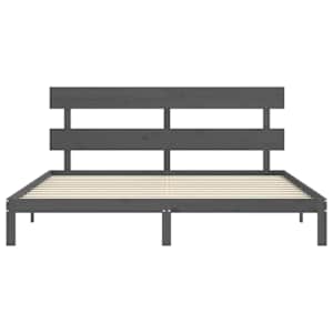 Rám postele s čelem šedý 200 x 200 cm masivní dřevo - obrázek 6