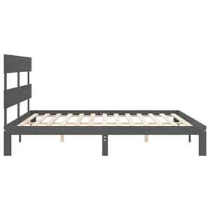 Rám postele s čelem šedý 200 x 200 cm masivní dřevo - obrázek 7