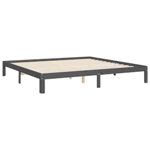 Rám postele s čelem šedý 200 x 200 cm masivní dřevo - obrázek 9