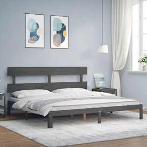 Rám postele s čelem šedý 200 x 200 cm masivní dřevo - obrázek 1