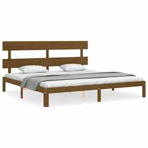 Rám postele s čelem medově hnědý 200 x 200 cm masivní dřevo - obrázek 2