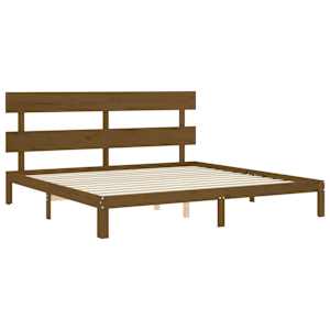Rám postele s čelem medově hnědý 200 x 200 cm masivní dřevo - obrázek 5
