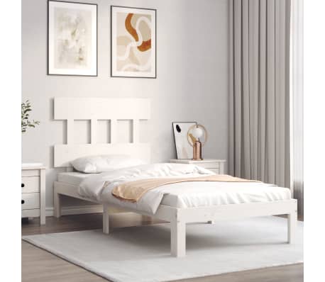 vidaXL Cadru de pat cu tăblie single mic, alb, lemn masiv