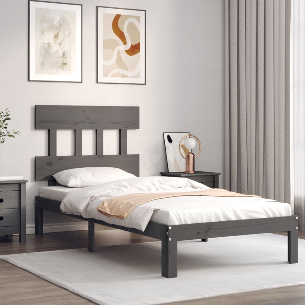 Cadru de pat cu tăblie 2FT6 Small Single, gri, lemn masiv