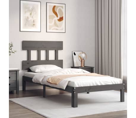 vidaXL Lovos rėmas su galvūgaliu, pilkas, mediena, mažas vienvietis