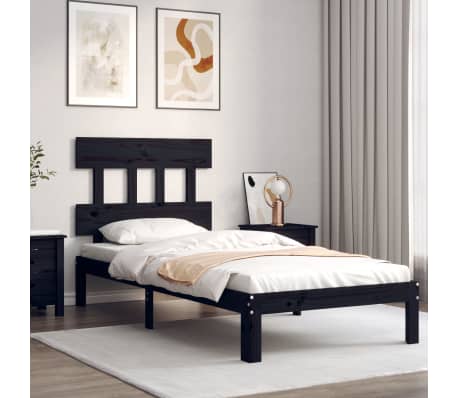 vidaXL Lovos rėmas su galvūgaliu, juodas, mediena, mažas vienvietis