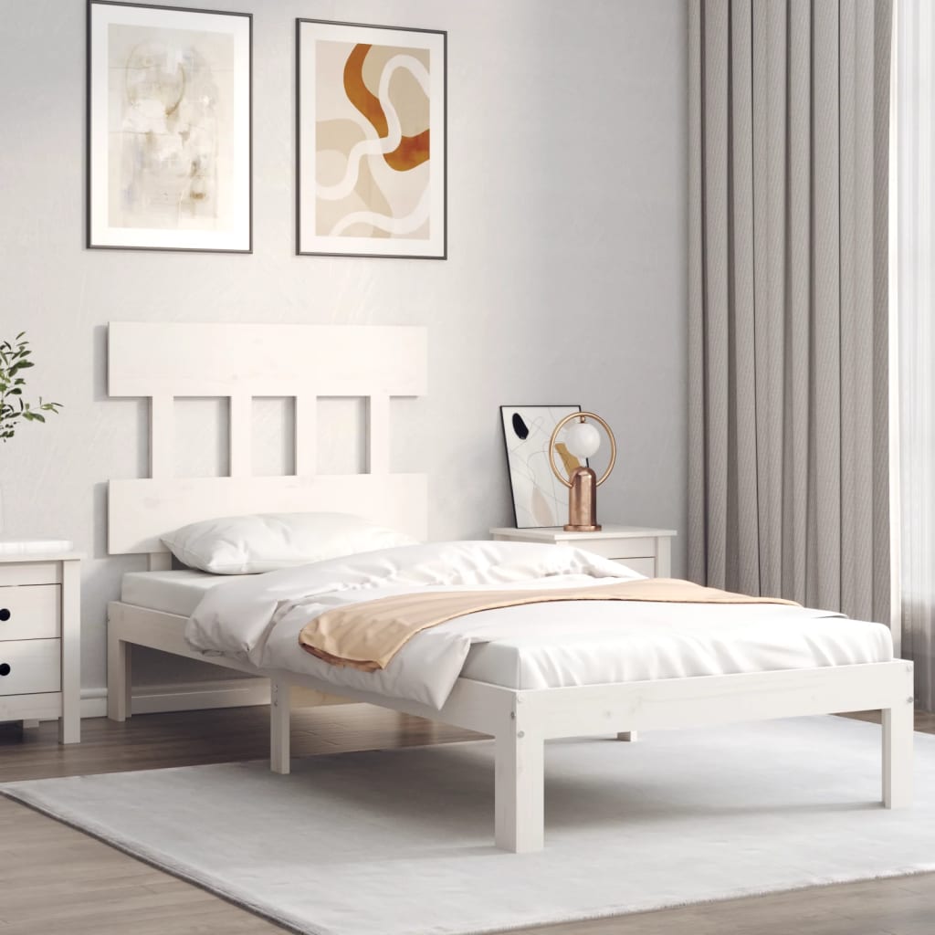 vidaXL Bedframe met hoofdbord massief hout wit afbeelding