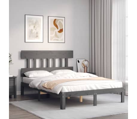 vidaXL Lovos rėmas su galvūgaliu, pilkas, mediena, mažas dvivietis