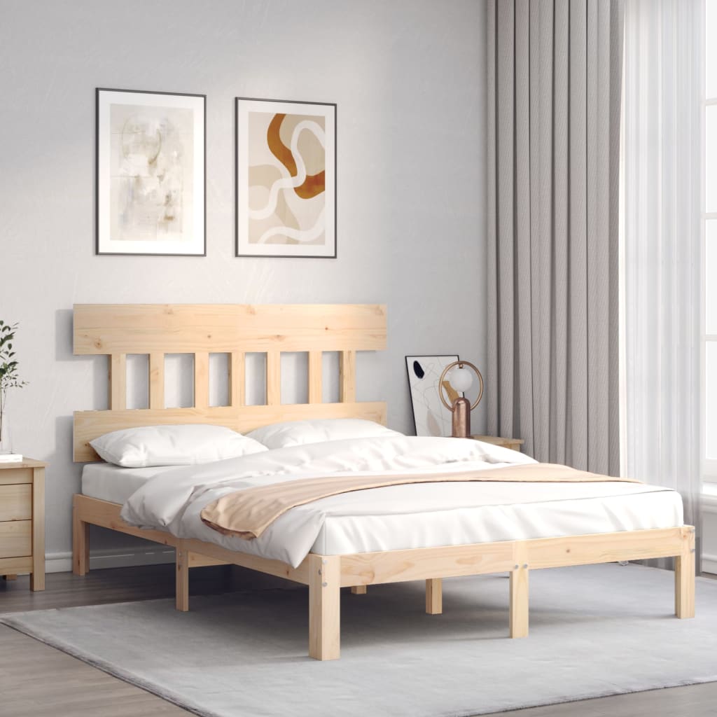 vidaXL Bedframe met hoofdbord massief hout afbeelding