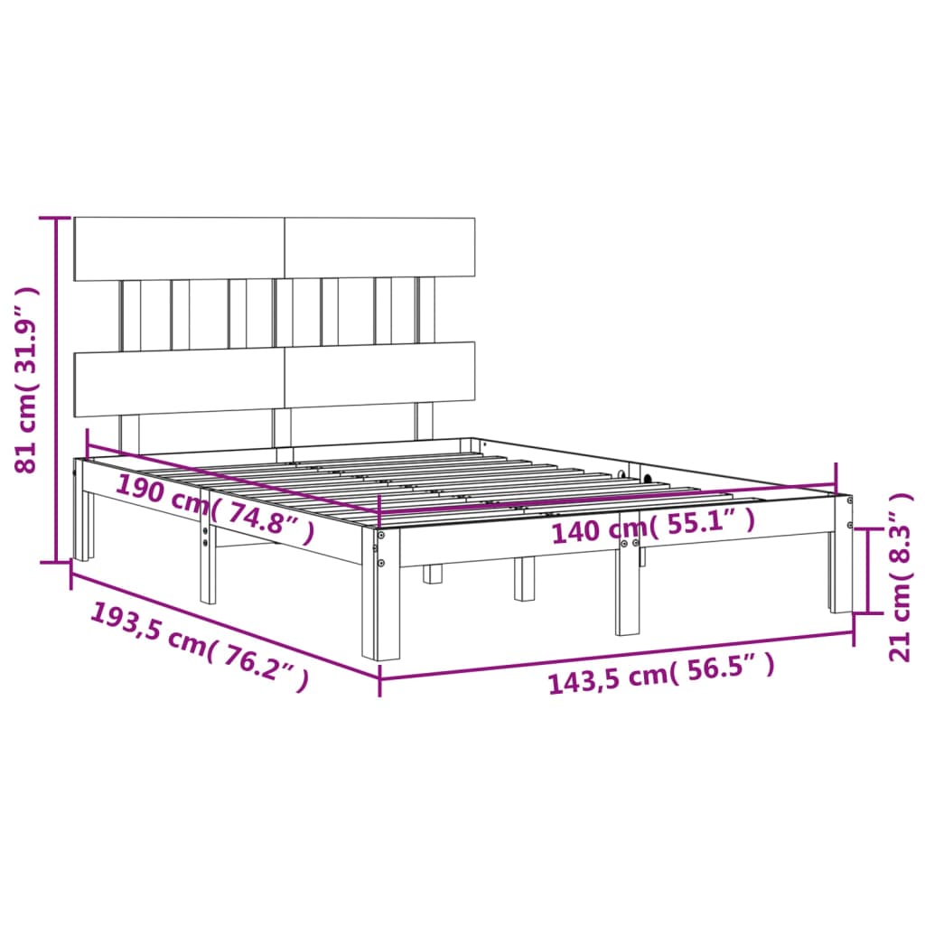 Rám postele s čelem bílý 140 x 190 cm masivní dřevo