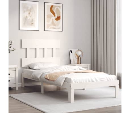 vidaXL Cadru de pat fără saltea, alb, 90x200 cm, lemn masiv pin