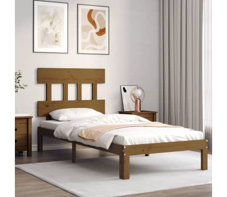 vidaXL Lovos rėmas su galvūgaliu, medaus rudas, 90x200cm, mediena