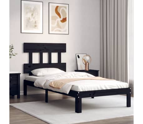 vidaXL Lovos rėmas su galvūgaliu, juodas, 90x200cm, medienos masyvas